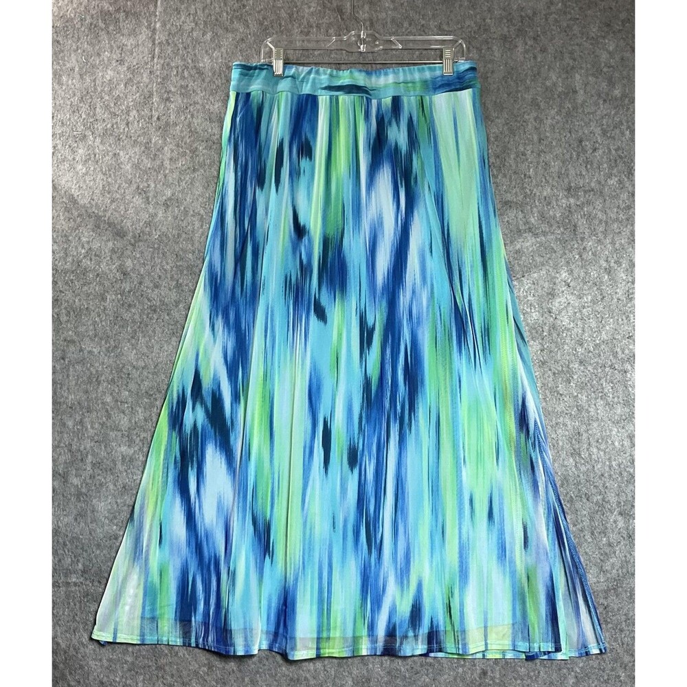 Chicos Skirt Womens 2 Large Blue Green Artsy Maxi Chiffon Elastic Waist Boho